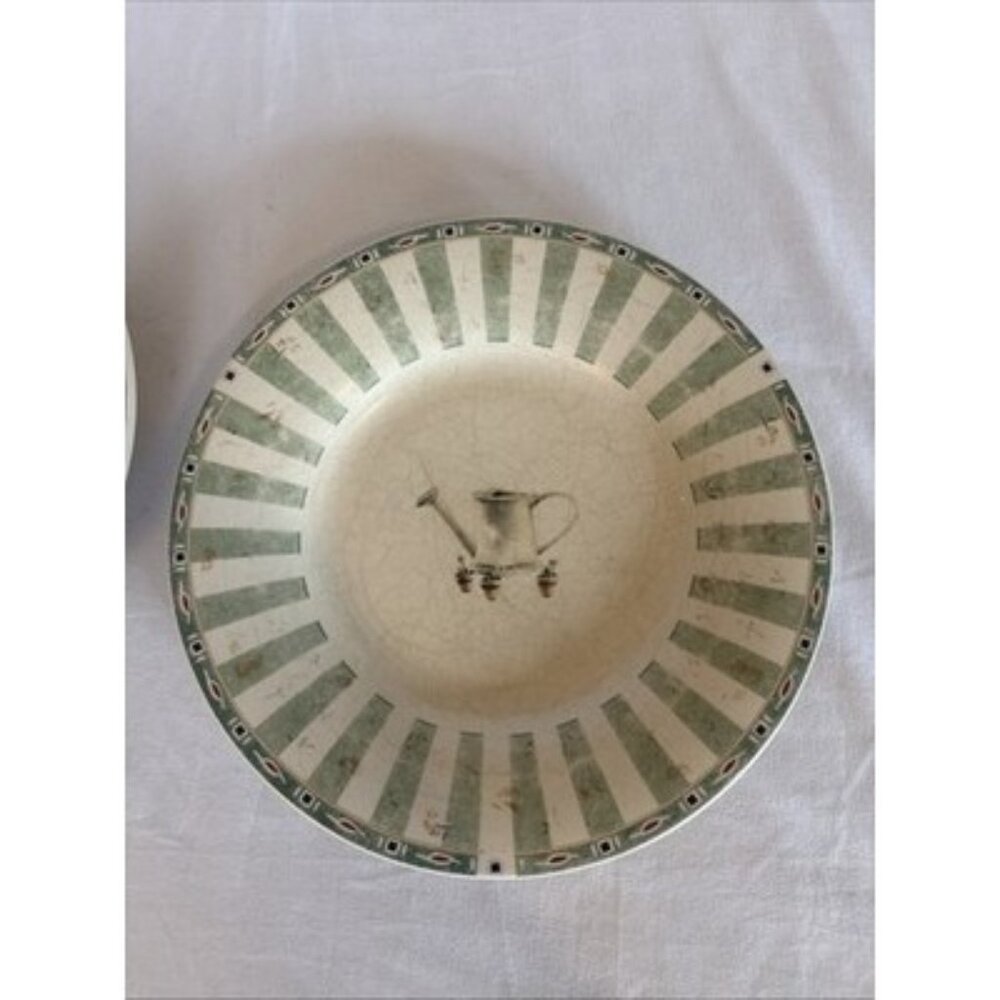 Set Of 2 Pfaltzgraff  Portfolio Naturewood 8" Salad Side Plate Herb Watering Can - Picture 2 of 6